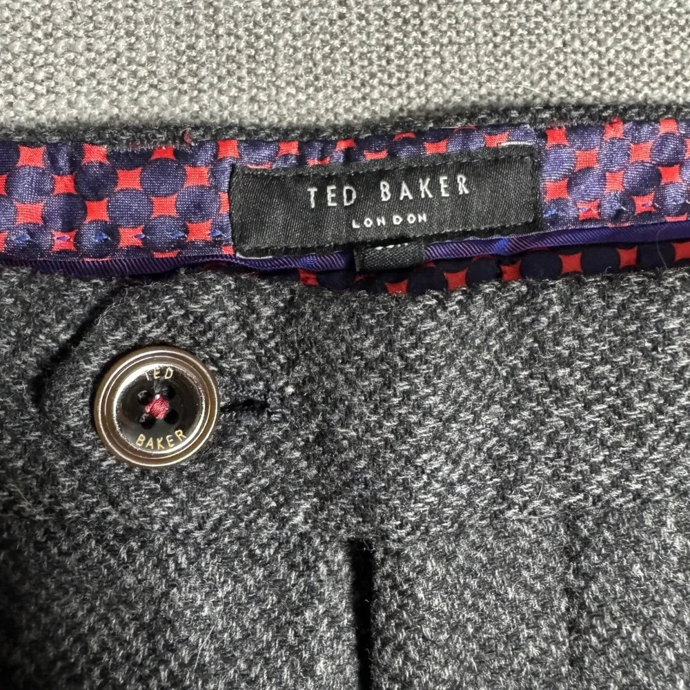 Ted Baker London Wool Blend Tailored Trousers Gray Glen Check Men's‎ 30x31